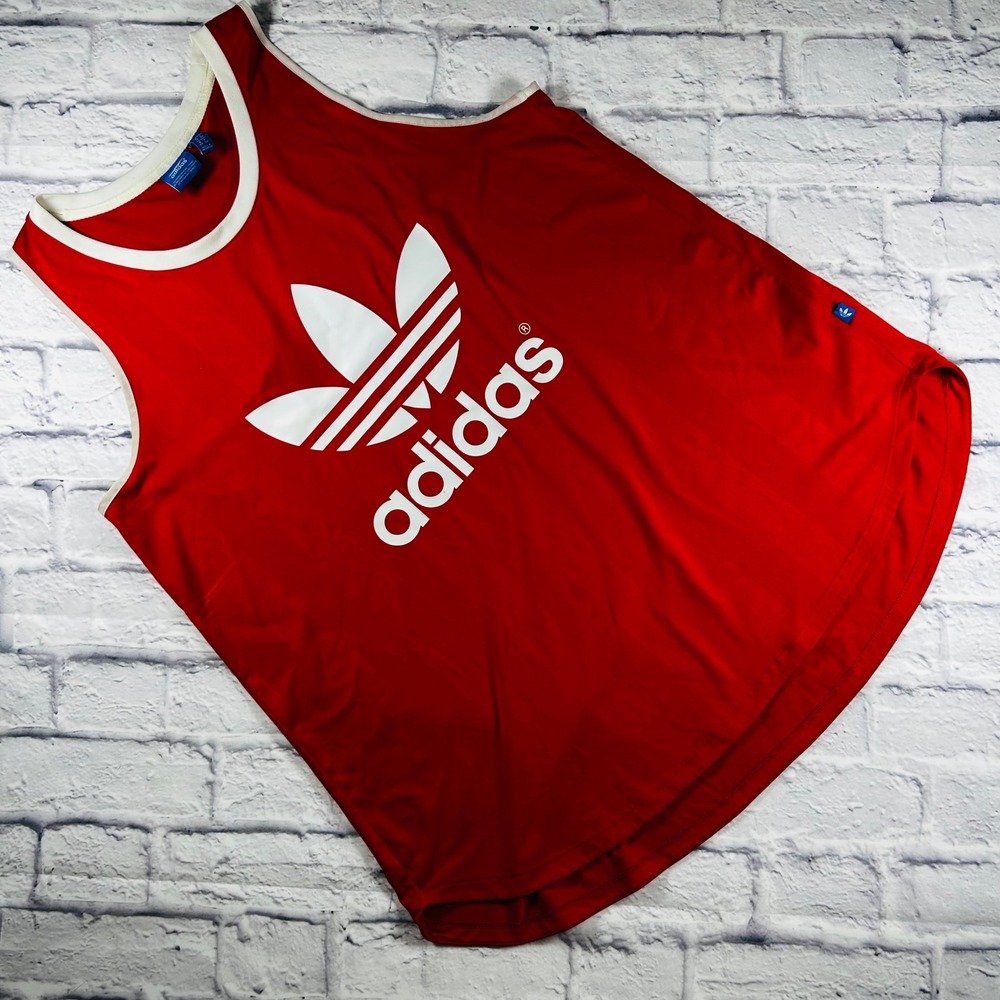 Adidas Originals Women XL Track Tank Top Red White Trefoil Logo Racerback Sporty